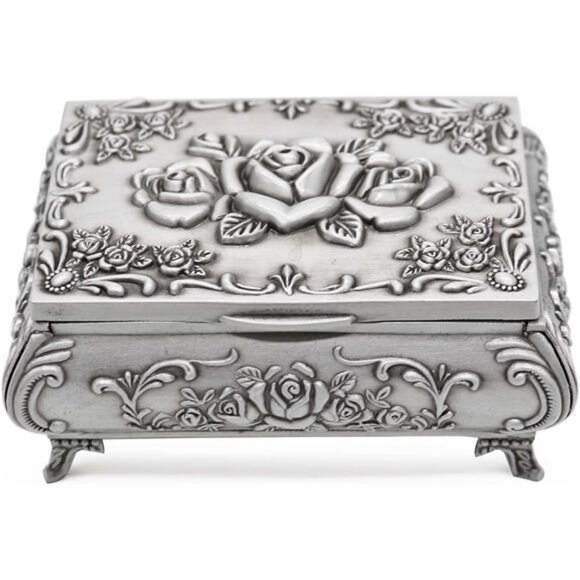 Rectangle Vintage Metal Jewelry Box Trinket Storage Organizer Gift Box Chest Box - Picture 2 of 7